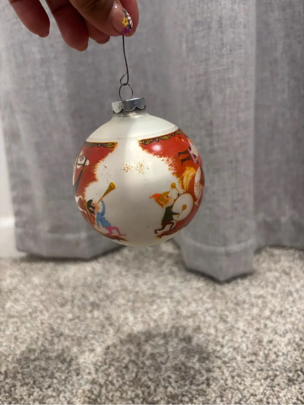 Vintage W. Rutherford Corning Glass Ornament Santa on Merry-Go-Round 3” USA Made